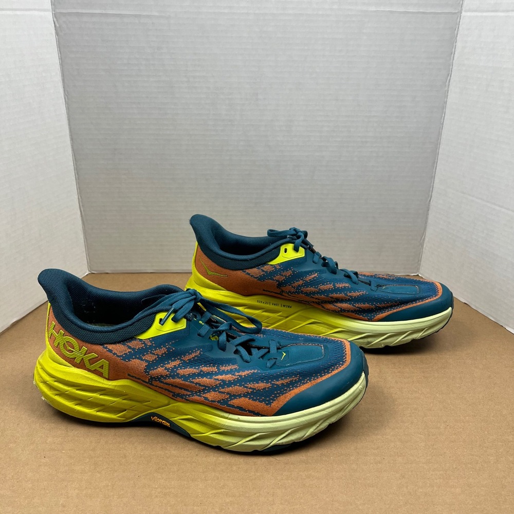 Hoka Speedgoat 5 Trail Running Shoes Mens 12 Blue Orange Vibram Sneakers